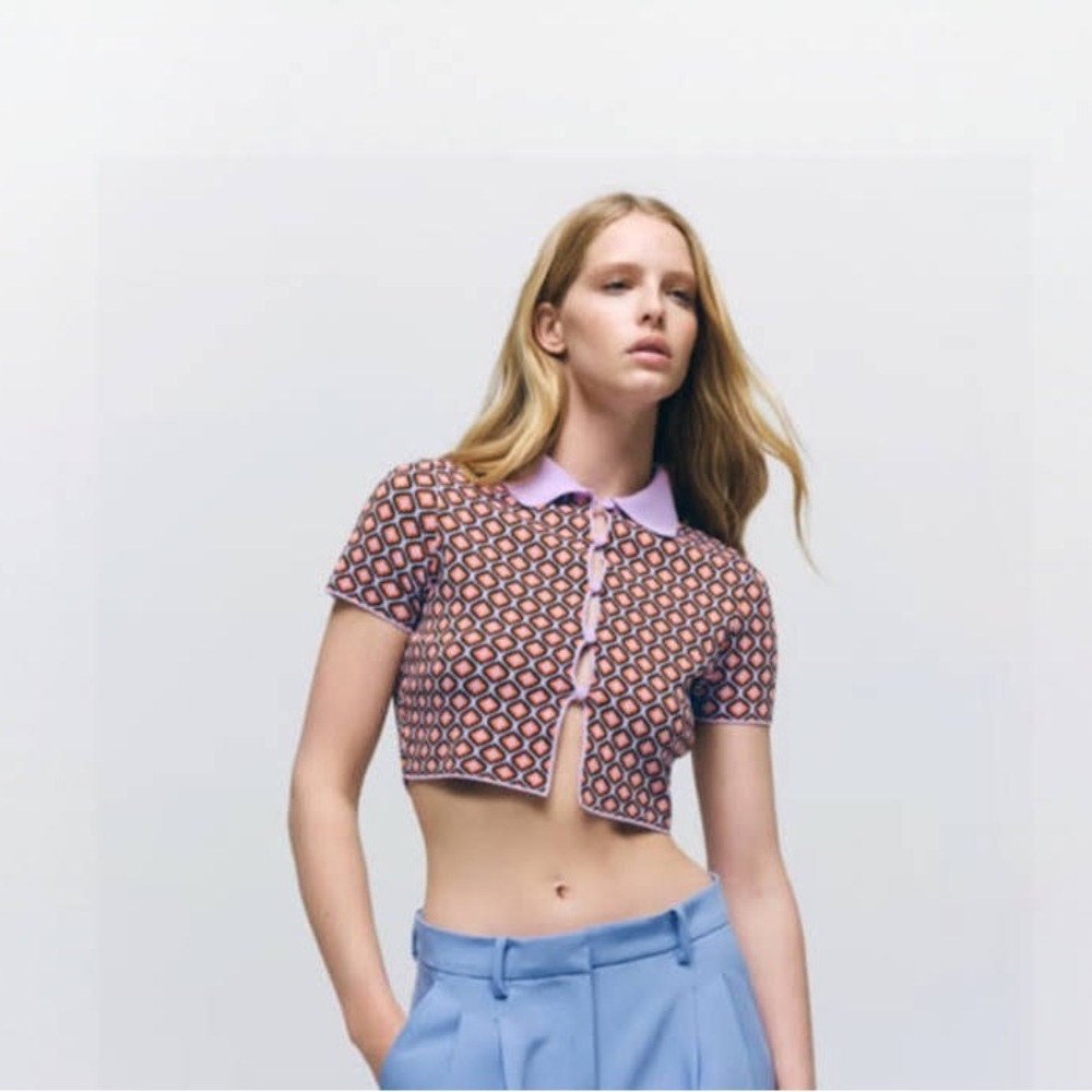 Zara geometric Jacquard knit crop top